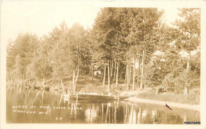 1936 Minocqua Wisconsin Pine Grove Lodge RPPC Real Photo postcard 5685