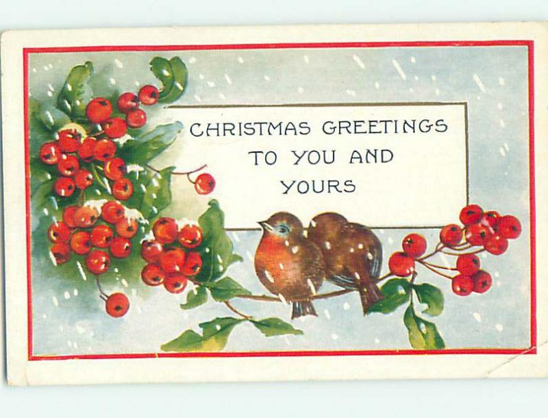 Pre-Linen christmas CUTE BIRDS SITTING WITH HOLLY BERRIES hr2740