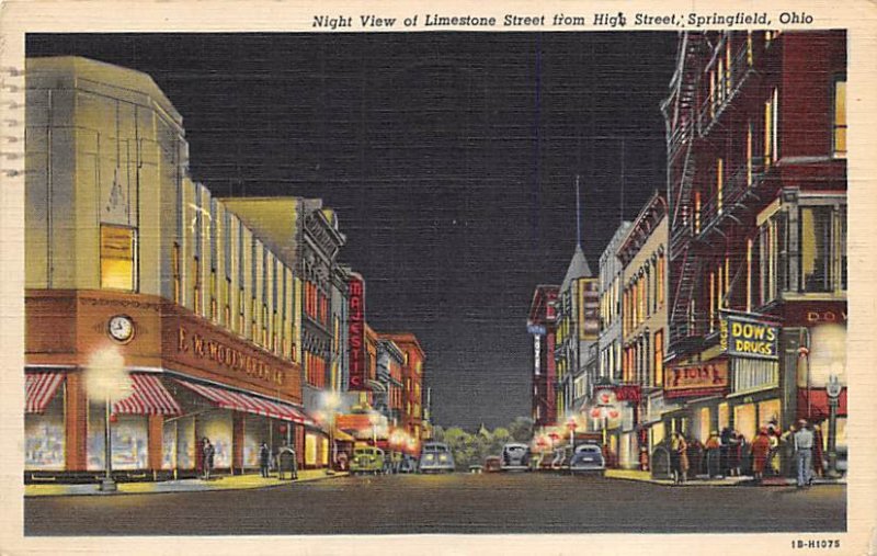 Limestone Street fro High Street, Night Springfield, Ohio OH