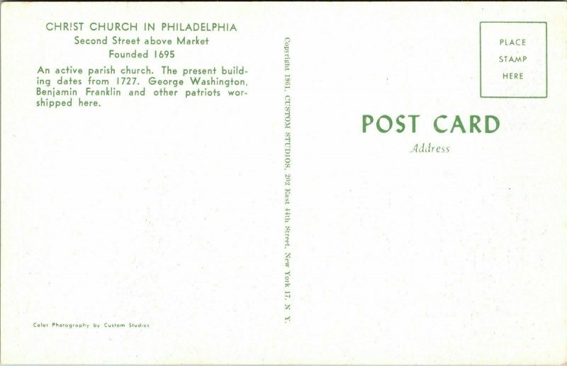 Christ Church Philadelphia Parish Interior VTG Postcard UNP Unused Chrome