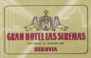 Spain Segovia Gran Hotel Las Sirenas Vintage Luggage Label sk2771