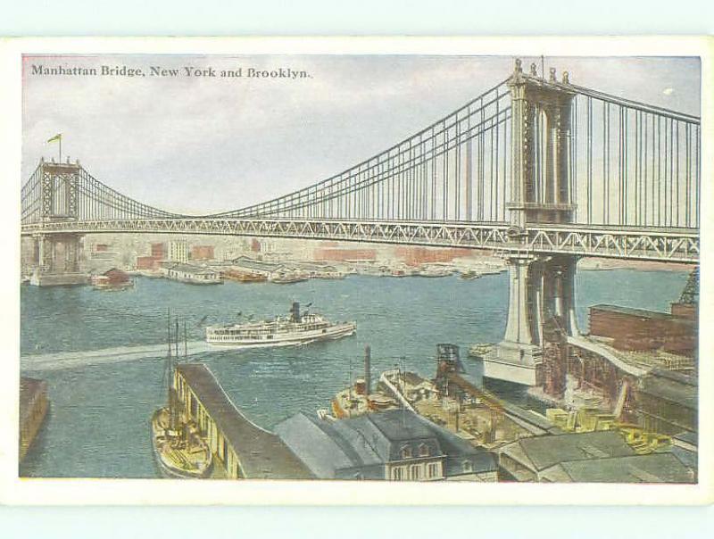 Unused W-Border BRIDGE SCENE Manhattan & Brooklyn - New York City NY HJ0293