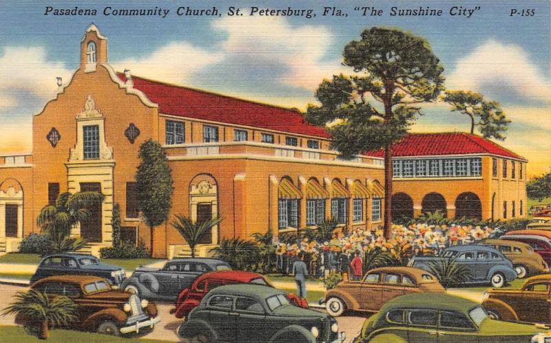 ST PETERSBURG, FL Florida  PASADENA COMMUNITY CHURCH  40's Cars~Parish  Postcard