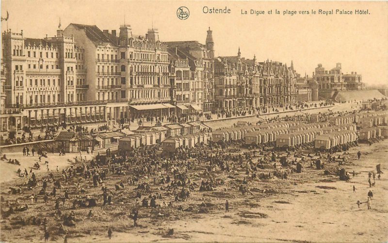 Postcard Belgium Ostende plage et le digue