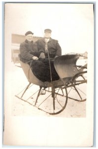 c1910's Old Men's Sleigh Winter Scene RPPC Photo Unposted Antique Postcard