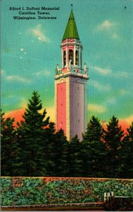Alfred DuPont Memorial Carrillon Tower Wilmington Delaware UNP Linen Postcard A7