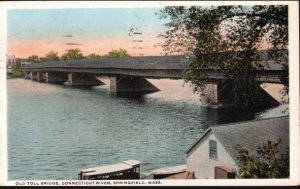 Vintage Postcard Old Toll Bridge Connecticut River Springfield, Massachusetts K4