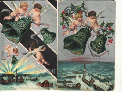 CHRISTMAS   CHERUBS ring BELLS / VILLAGE  2 postcards