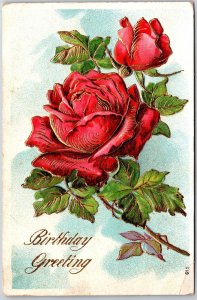Red Rose Flower Large Letter French Greetings Card Posted Postcard