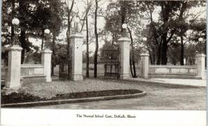 DE KALB, IL Illinois    The  NORMAL  SCHOOL  GATE    1907   Postcard