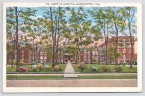 Linen~St Josephs Hospital Street View~Bloomington Illinois~PM 1948~Vintage PC