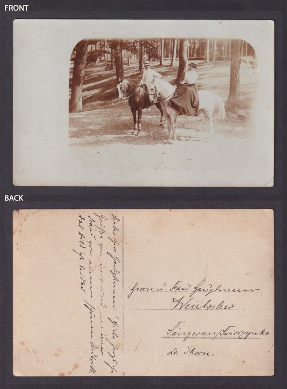 Vinatage postcard GERMANY RPPC Couple on a horse ride