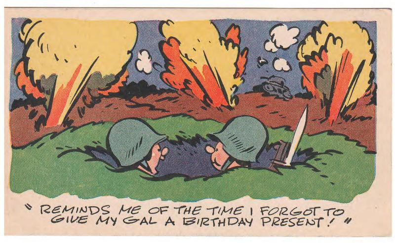 LIFE IN A FOXHOLE WW2 ERA COMIC POSTCARD 1943 R H DONNELLLY CORP