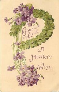 Greetings Card, Good Luck a Heart Wish, Embossed