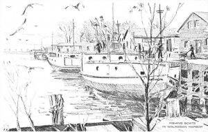 WAUKEGAN Illinois IL ~ MATHON'S RESTAURANT Boat~Harbor ROADSIDE  Artist Postcard