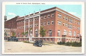 Davenport Iowa~Lend A Hand Club~Cars in Front~1920s Postcard