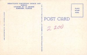 Elmhurst Illinois 1940s Postcard Immaculate Conception Church & School 