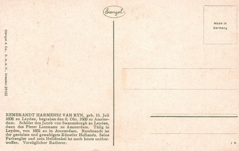 Vintage Postcard 1910's Rembrandt Harmensz Van Ryn Amsterdam The Netherlands