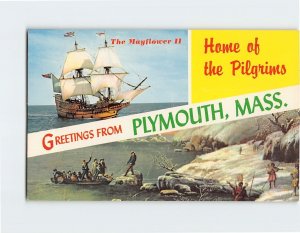 Postcard Home of the Pilgrims, Greetings From Plymouth, Massachusetts