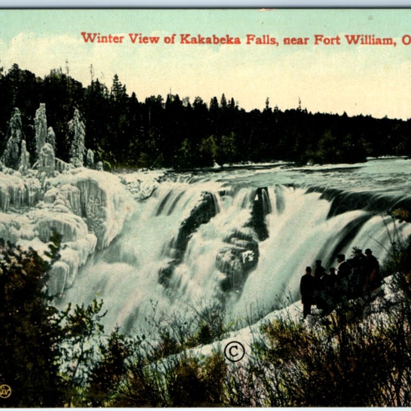 c1910s Fort Williams Ontario Kakabeka Falls Winter Men Charlton Souvenir PC A157