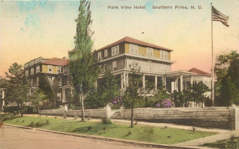 1930s Hand-Colored Postcard; Park View Hotel, Southern Pines NC Moore County