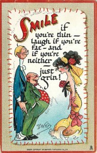 Postcard C-1910 Dwig Tuck Smile fat thin fashion woman comic humor TP24-3438