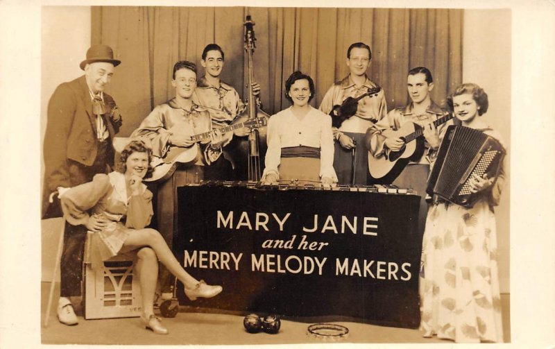 RPPC Mary Jane & Her Merry Melody Makers Music Band Guitars '40s Vintage Photo 