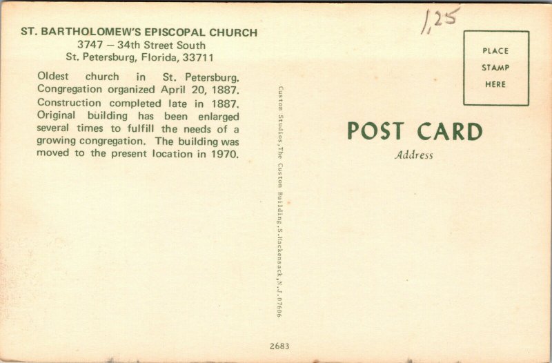 Vtg St Bartholomew's Episcopal Church St Peterburg Florida FL Postcard