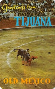 Greetings from TIJUANA Old Mexico Bullfighter c1950s Chrome Vintage Postcard