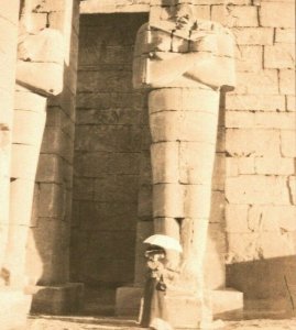 Vtg Postcard Postal Card Applied Photograph Luxor Egypt Statue Missing Head