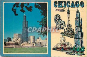 Modern Postcard Sears Tower Chicago Skyline Lion