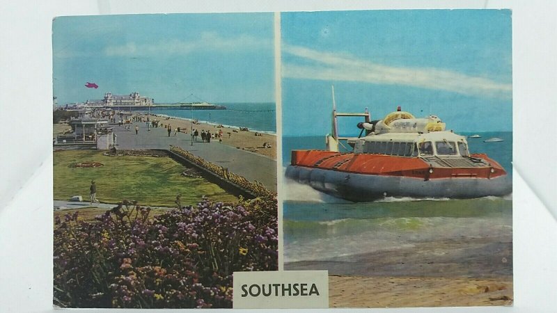 Vintage Postcard of Southsea Promenade and Hovercraft 1974 Portsmouth Hampshire