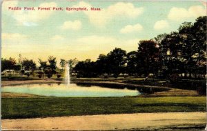 Paddle Pond Forest Park Springfield Mass 62800 Postcard Divided Back PM Vintage 