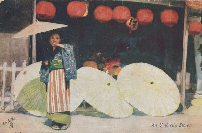 An Japanese Umbrella Store Fair Japan Tucks Oilette Postcard