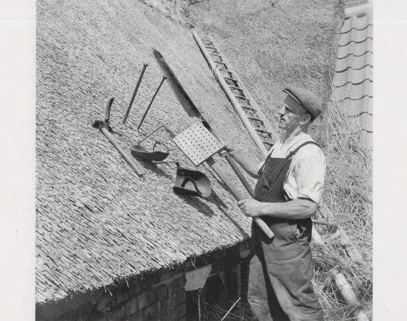 Roof Thatcher & Antique Building Tools Ladder Award Postcard