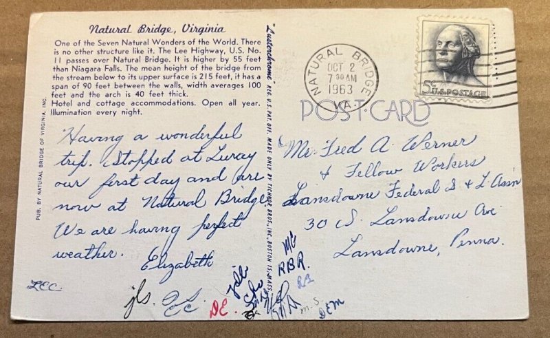 1963 USED POSTCARD - NATURAL BRIDGE, VIRGINIA