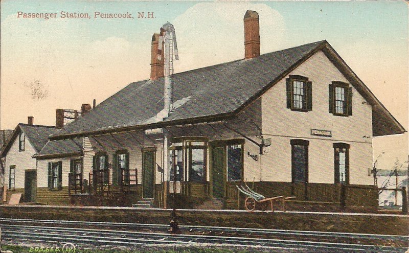 Penacook NH, Train Station, RR, 1908, Concord, Passenger Depot, Sign, Railroad