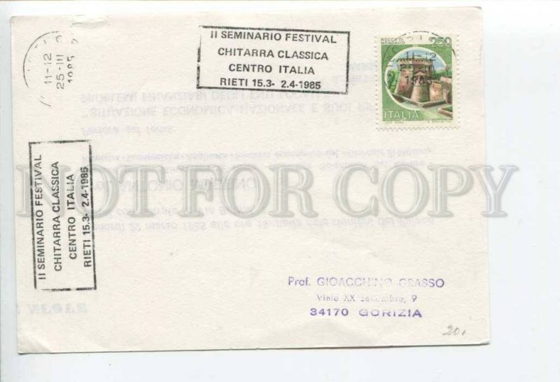 292550 ITALY 1985 year Rieti music festival special cancellations postcard