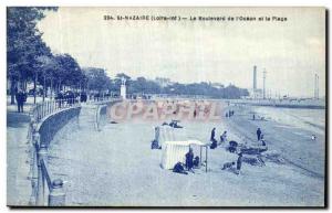 Old Postcard Saint Nazaire Boulevard of the Ocean and the Beach