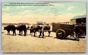 1912  Mexican Oxen Team & Carreta  Railroad  Mexico   Postcard