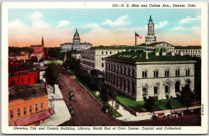 U.S. Mint & Colfax Avenue Denver Colorado Showing City & Country Bldg. Postcard