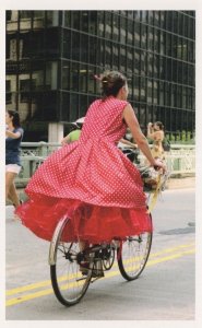 New York American Lady Cyclist Bicycle Ruffle Dress Fashion Postcard