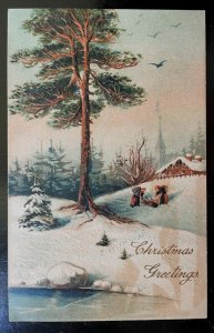 Vintage Victorian Postcard 1901-1910 Christmas Greetings - Snow Scene