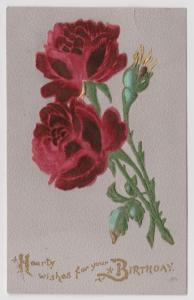 Velvet Roses Happy Birthday Velveteen Embossed Germany Vintage Postcard C02