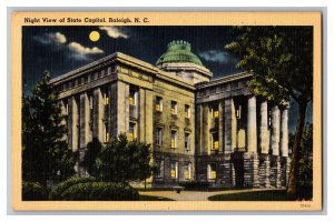 c1948 Postcard NC Night View Of State Capitol Raleigh N. C. North Carolina Moon