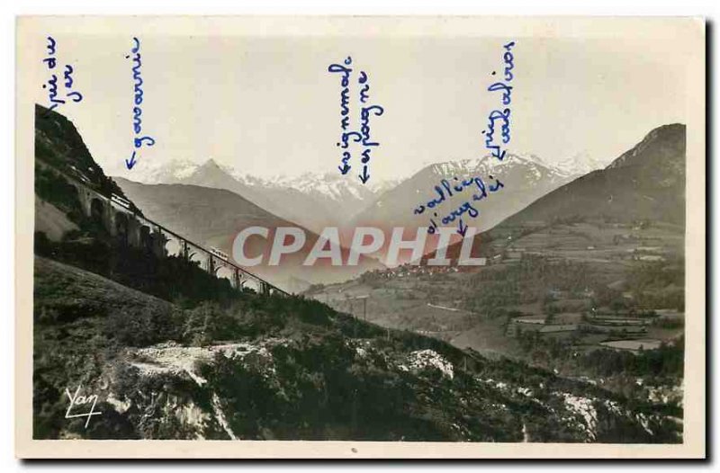 Old Postcard Lourdes on Viaduct Pic du Jer and Mountains