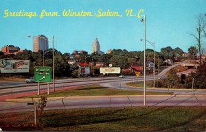 North Carolina Winston Salem Greetings Showing Skyline From Expressway