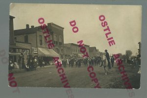 Alexander IOWA RPPC 1910 PARADE BAND Main Street nr Latimer Clarion Belmond #3