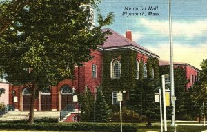 1930s PLYMOUTH MASSACHUSETTS MEMORIAL HALL UNPOSTED LINEN POSTCARD P641