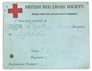 British red cross society post card correspondence Leicester 1915